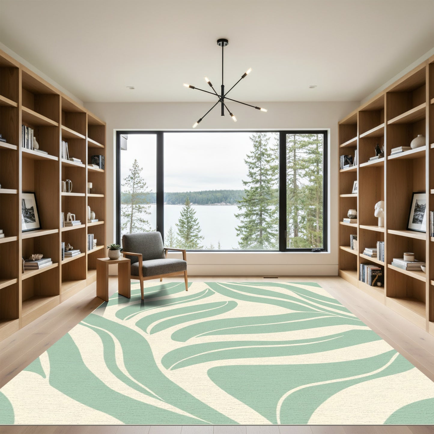 Soft Sage Green Abstract Leaf Rug