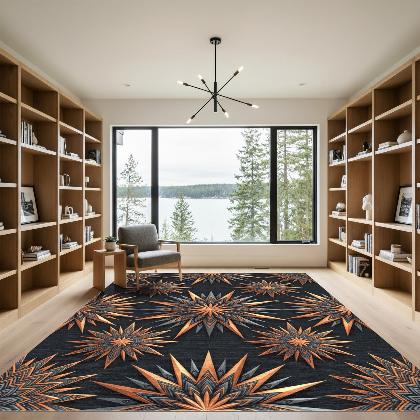 Bronze and Gray Starburst Rays Rug