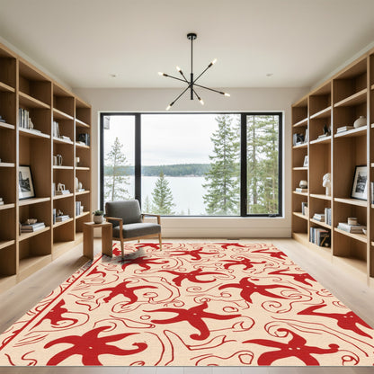 Crimson Starfish Whimsical Swirl Rug