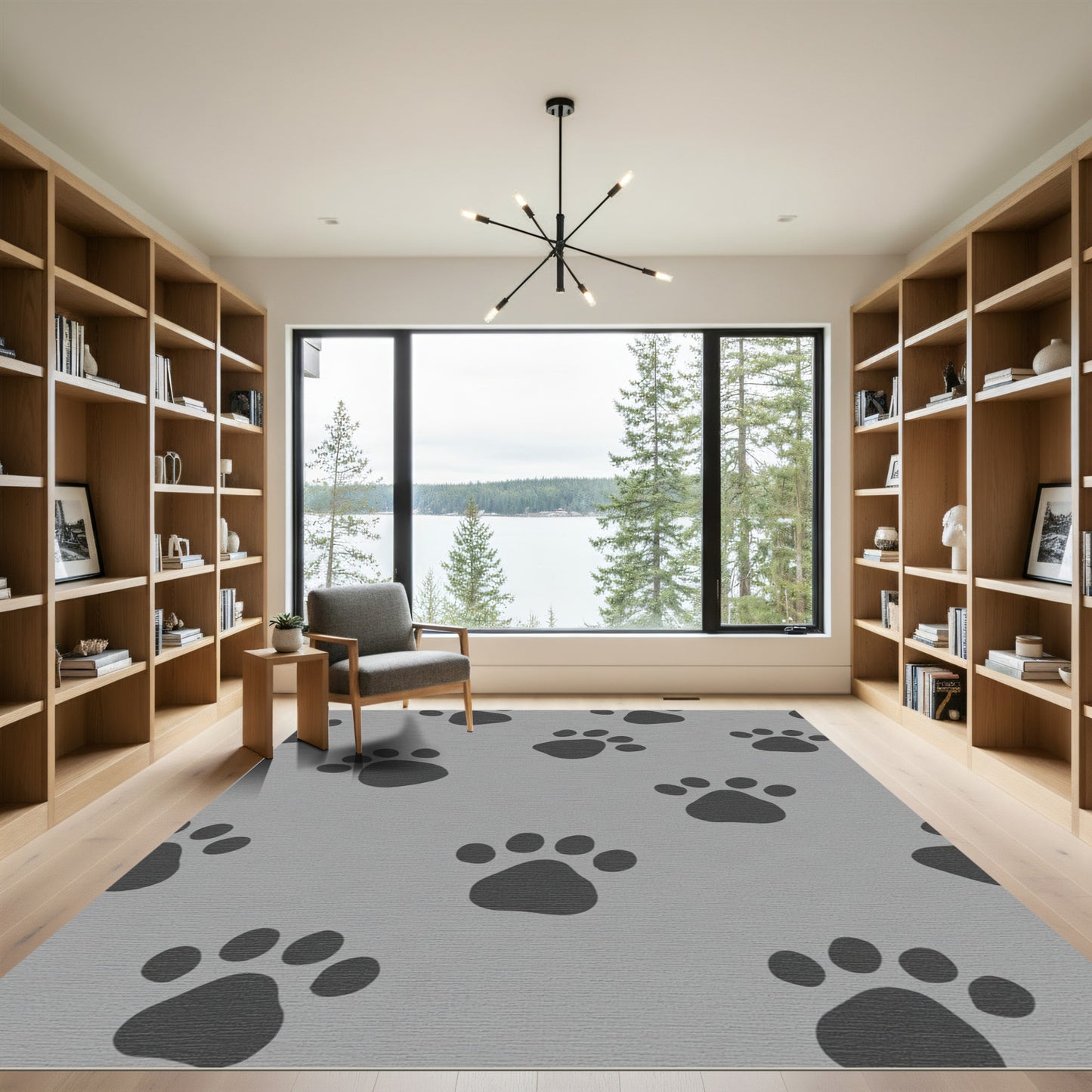 Gray Paw Print Pattern Rug