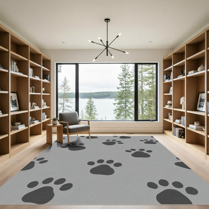 Gray Paw Print Pattern Rug