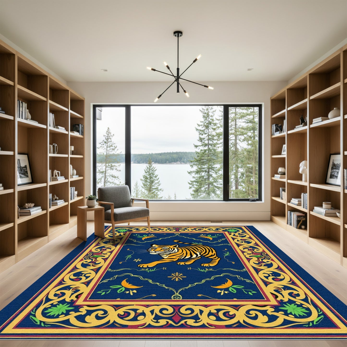 Majestic Tiger Blue Golden Floral Rug