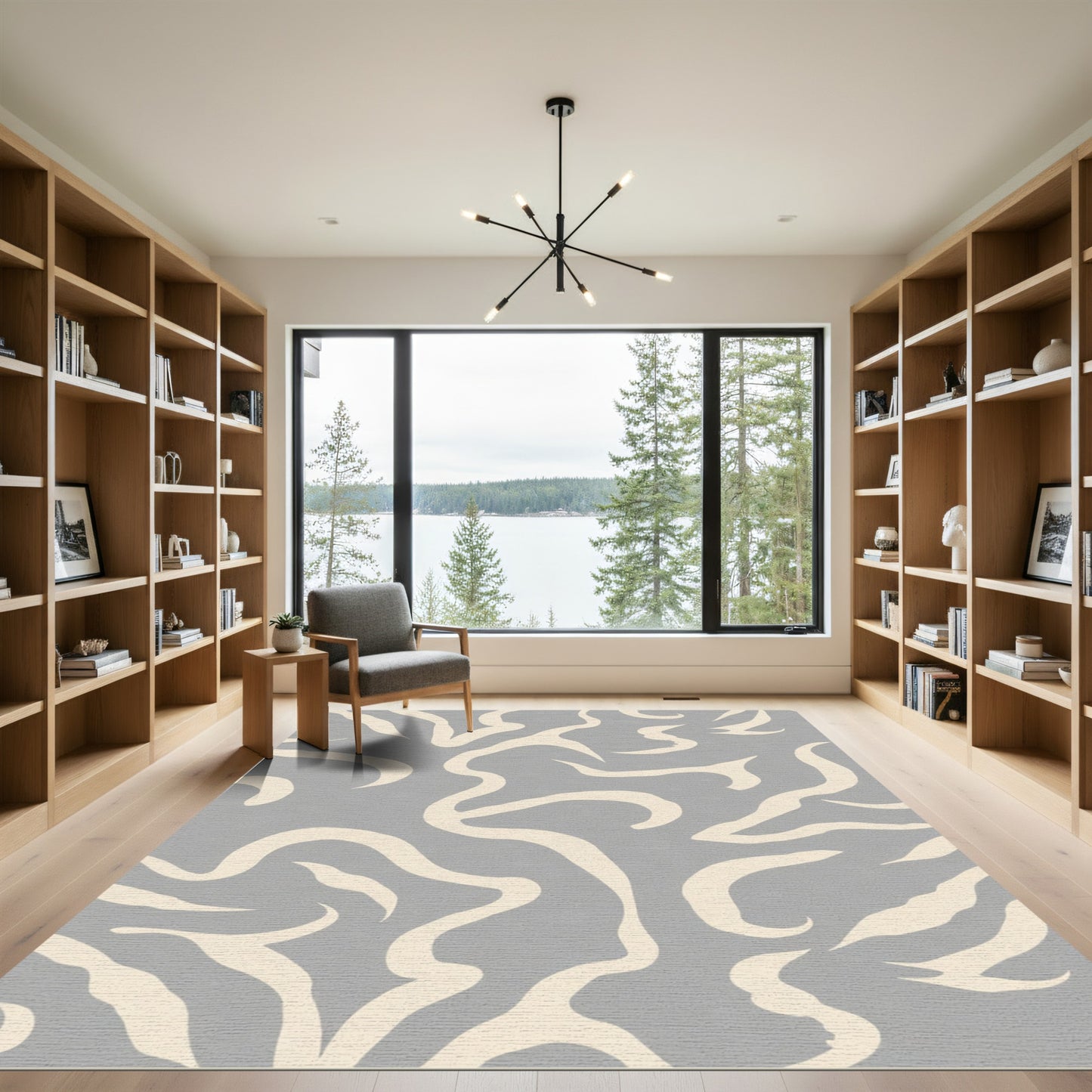 Pale Cream Abstract Swirls Gray Rug