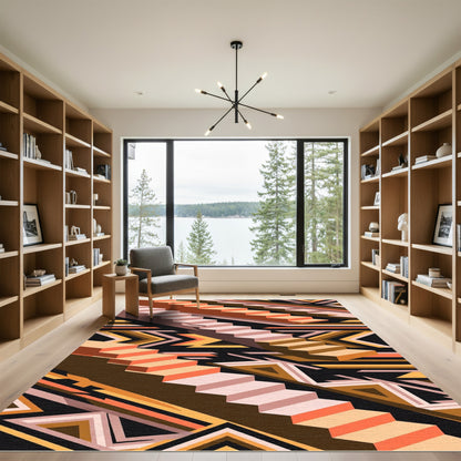 Geometric Staircase Ascend Orange Rug