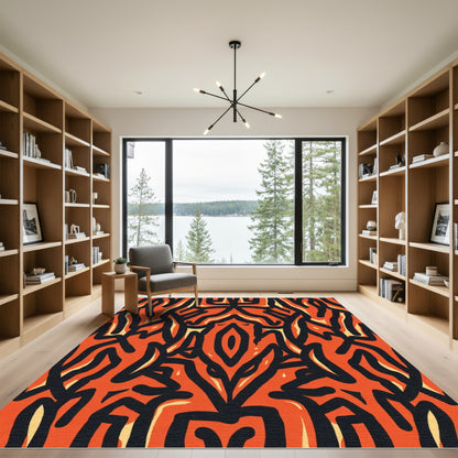 Bold Black Orange Abstract Lines Rug