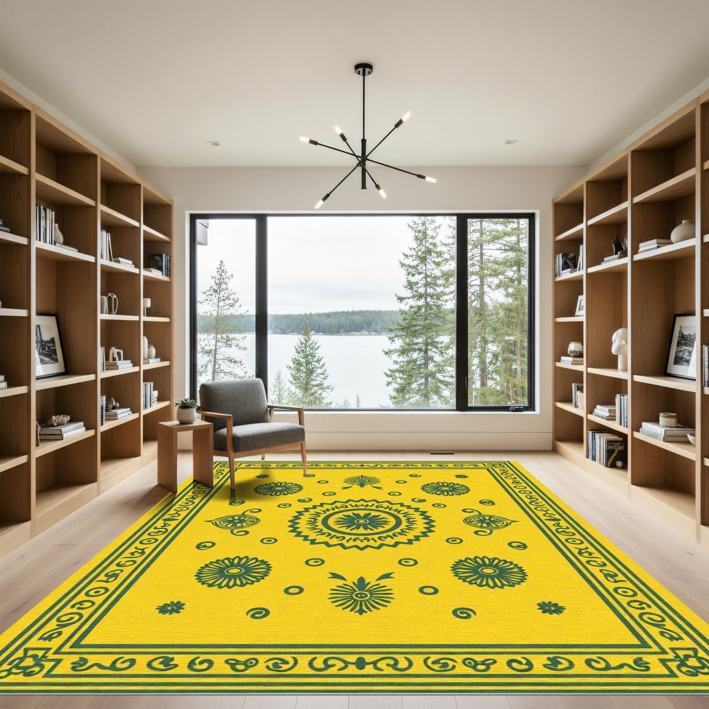 Yellow Teal Floral Medallion Centered Rug