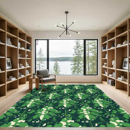 Emerald Green Floral Botanical Arrangement Rug