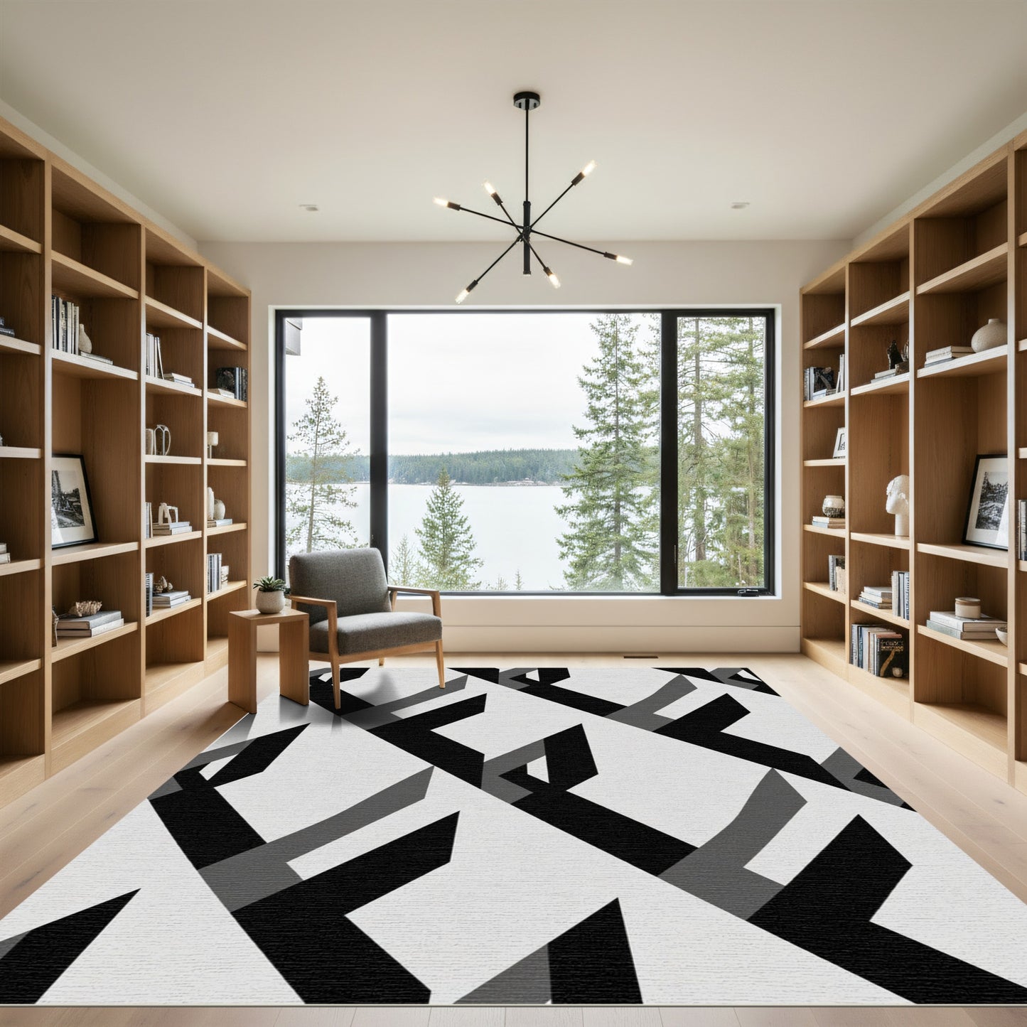 Monochromatic Interlocking Geometric Shapes Rug
