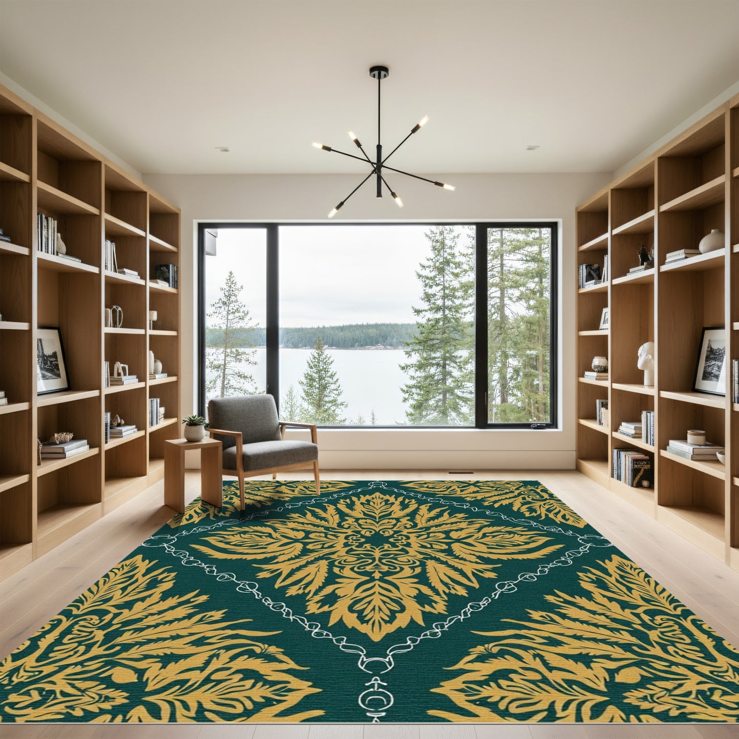 Emerald Gold Damask Medallion Rug