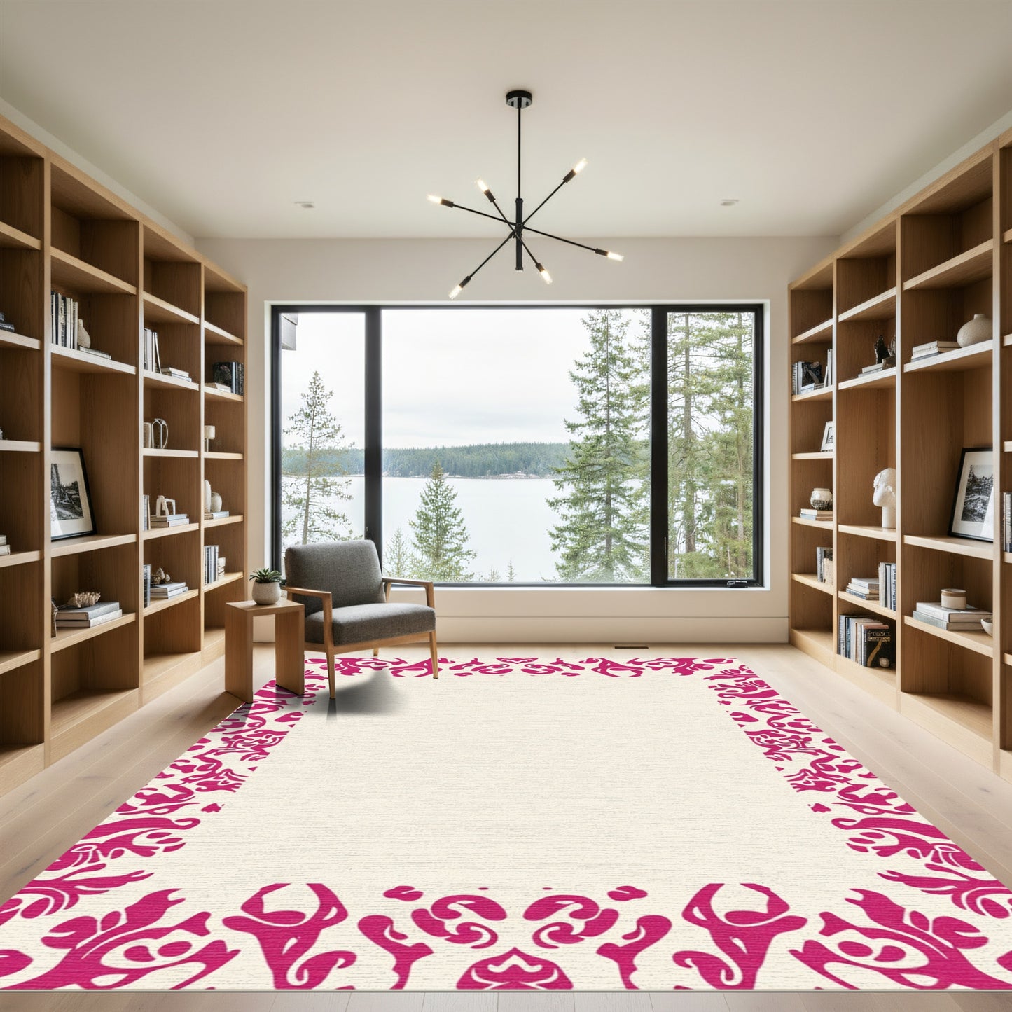 Crimson Baroque Scroll Border Rug