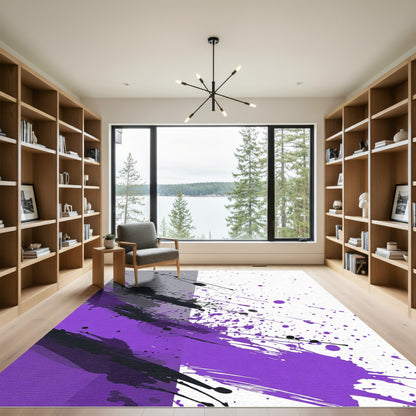Vibrant Purple Black Splatter Splash Rug