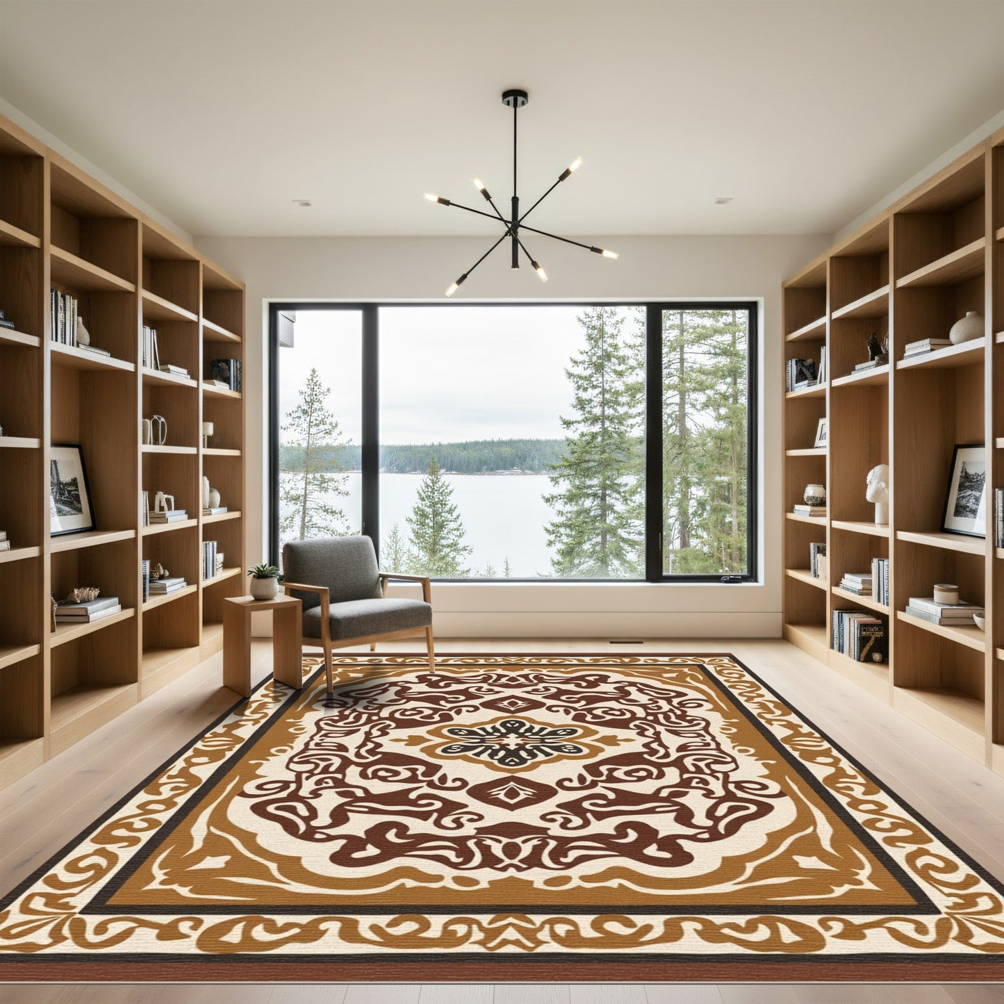 Earthy Brown Vintage Floral Medallion Rug
