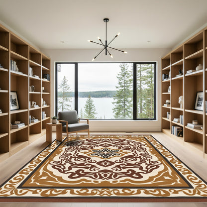 Earthy Brown Vintage Floral Medallion Rug