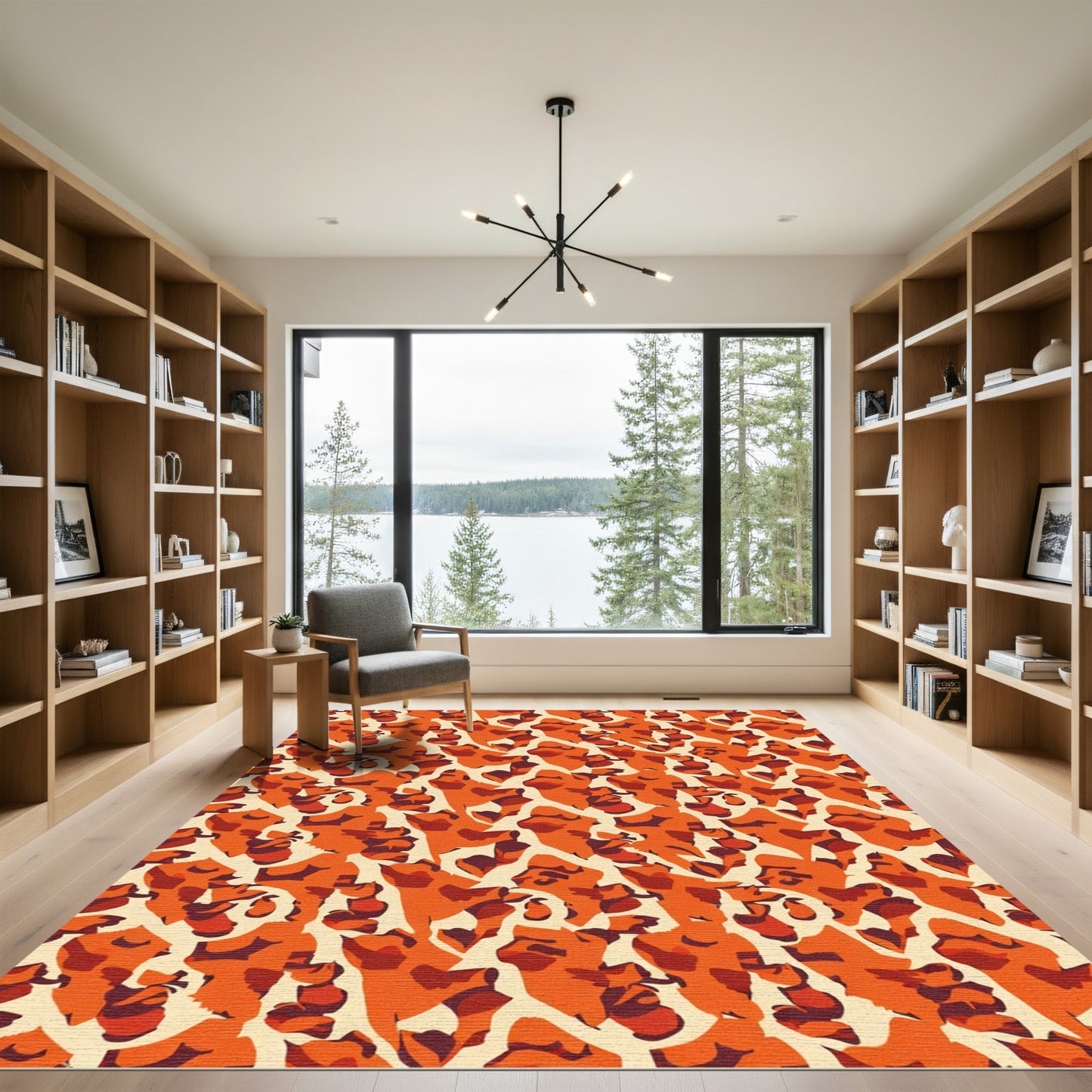 Vivid Orange Abstract Animal Print Rug