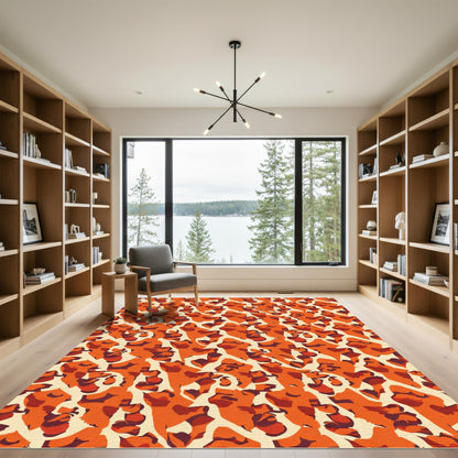 Vivid Orange Abstract Animal Print Rug