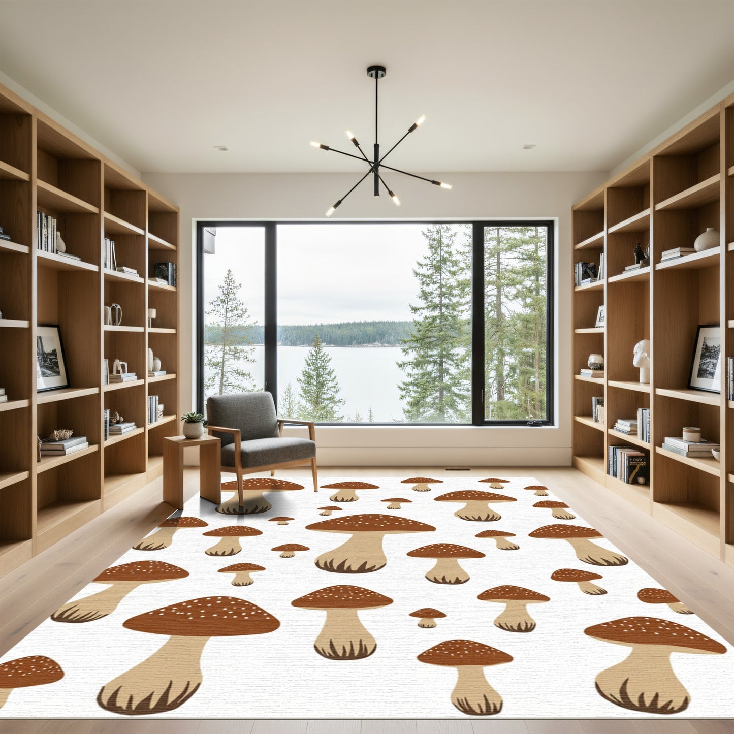 Whimsical Brown Mushroom Scattered Pattern Rug
