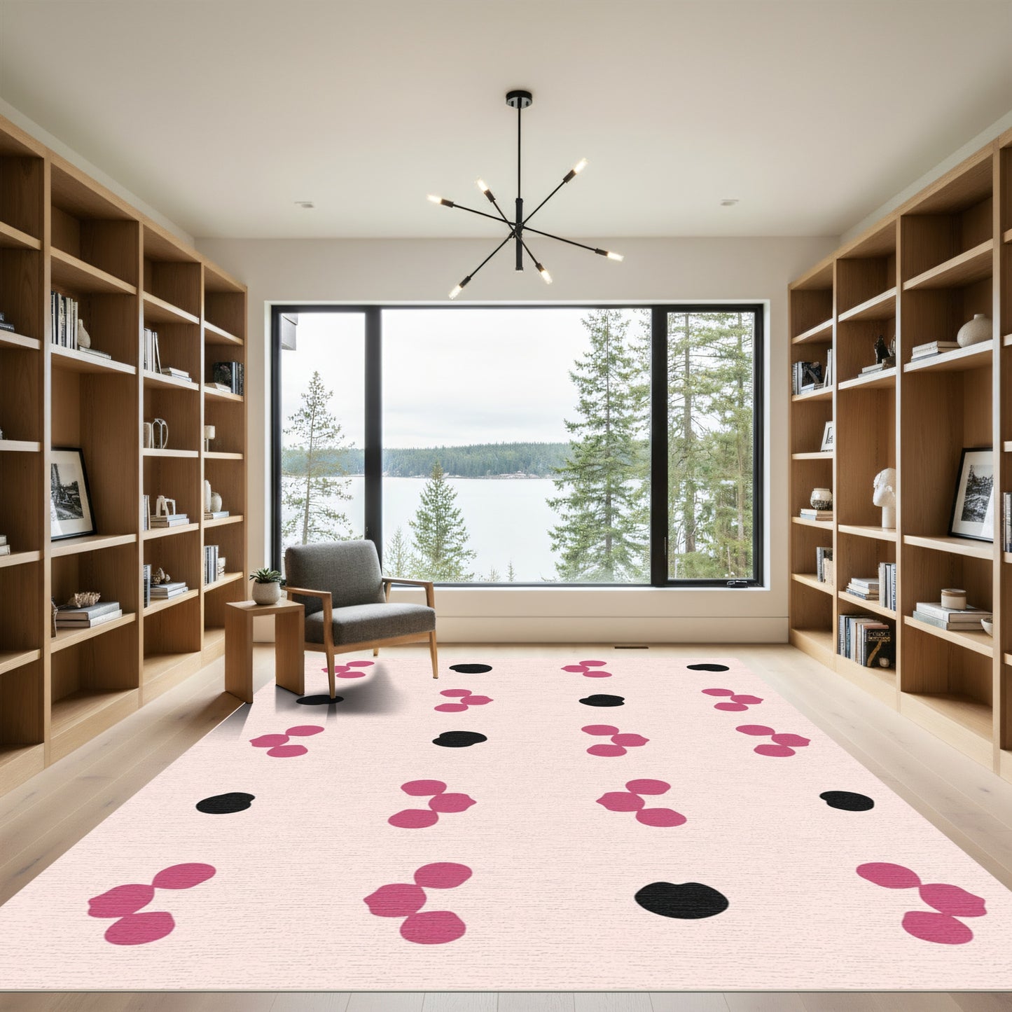 Pink Black Cluster Dot Arrangement Rug