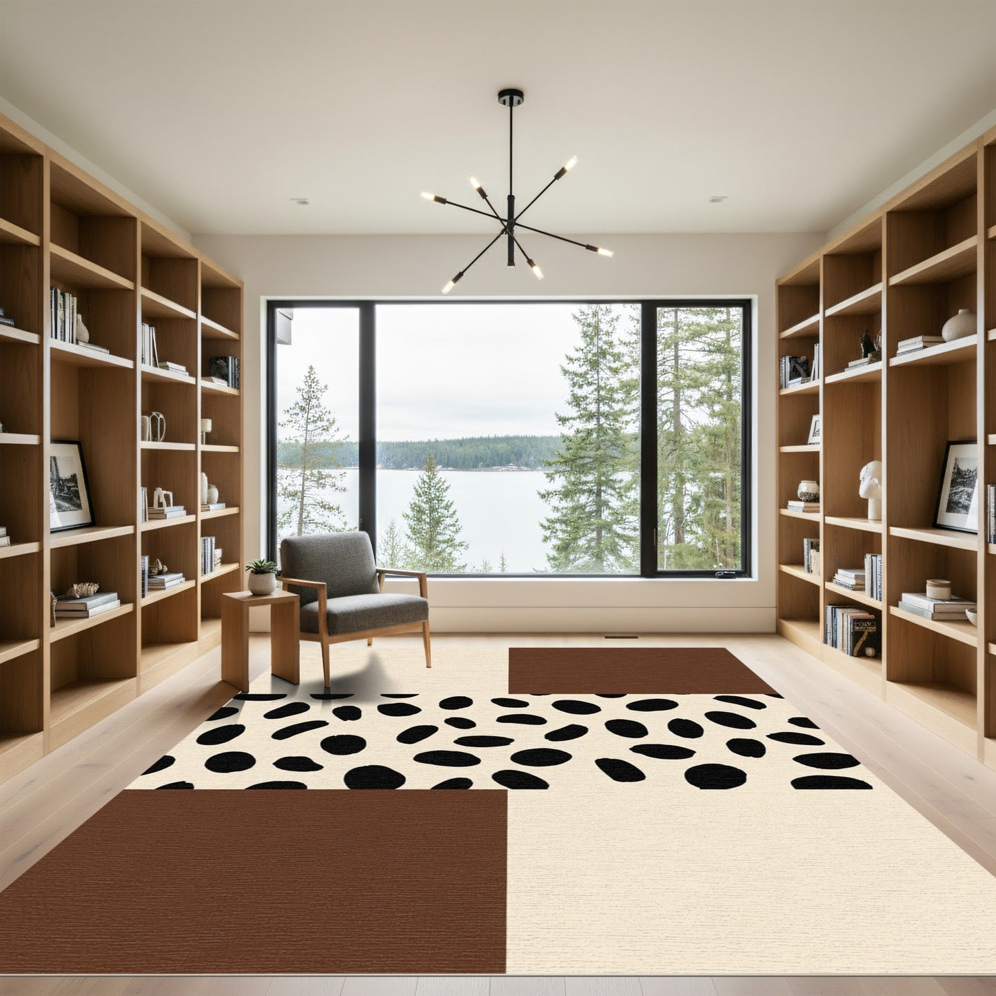 Abstract Black Dot Cream Brown Blocks Rug