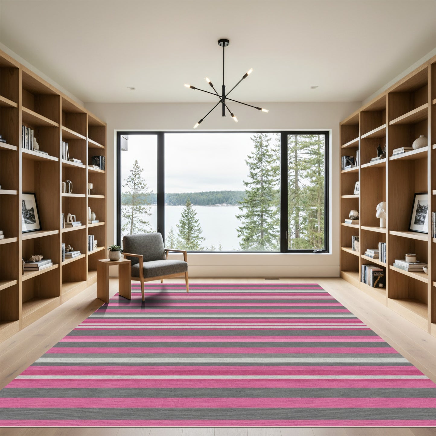 Pink Gray White Striped Harmony Rug