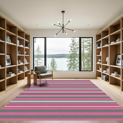 Pink Gray White Striped Harmony Rug