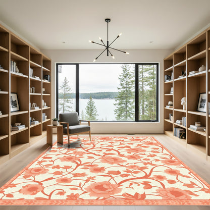 Coral Peony Vine Floral Accent Rug