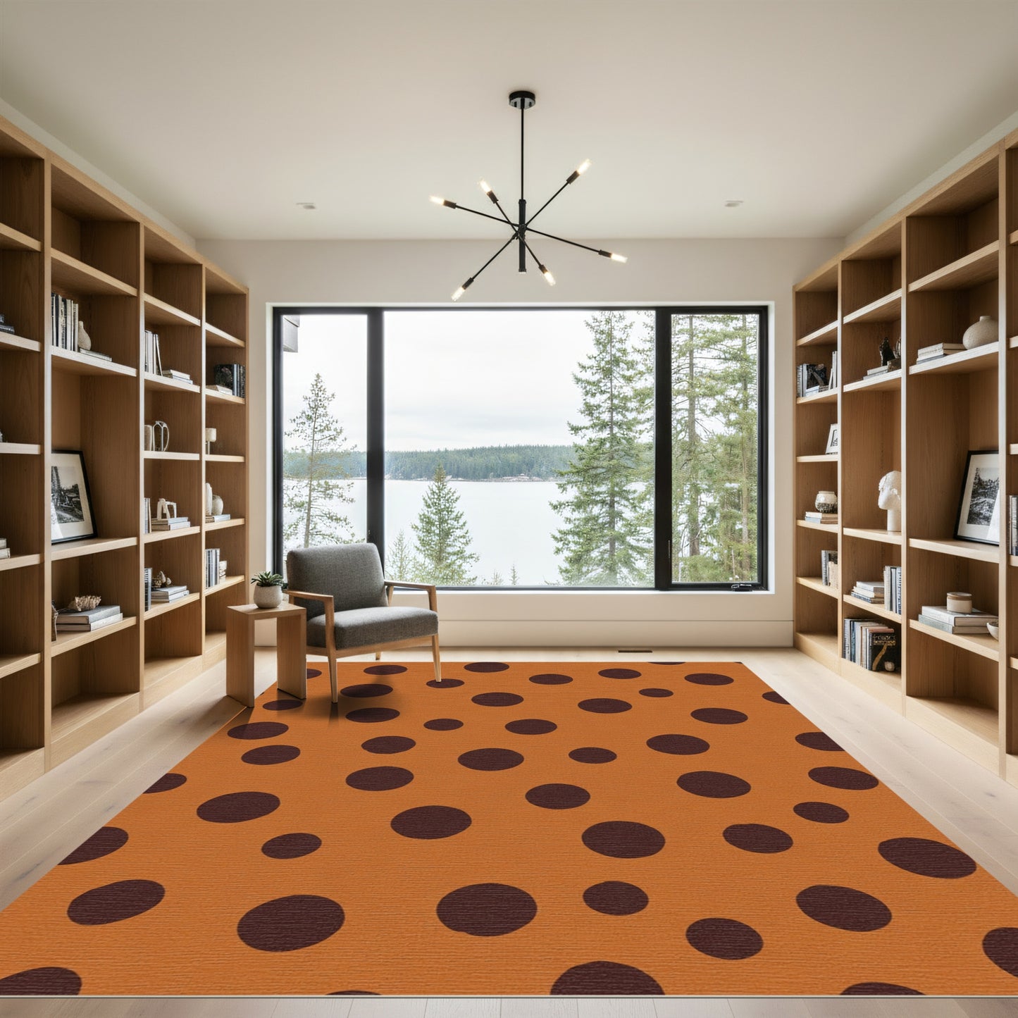 Orange Brown Polka Dot Arrangement Rug
