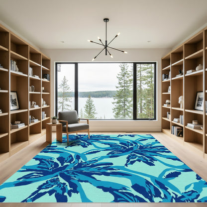 Bold Blue Abstract Floral Swirl Rug