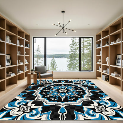 Bold Royal Blue Floral Mandala Rug