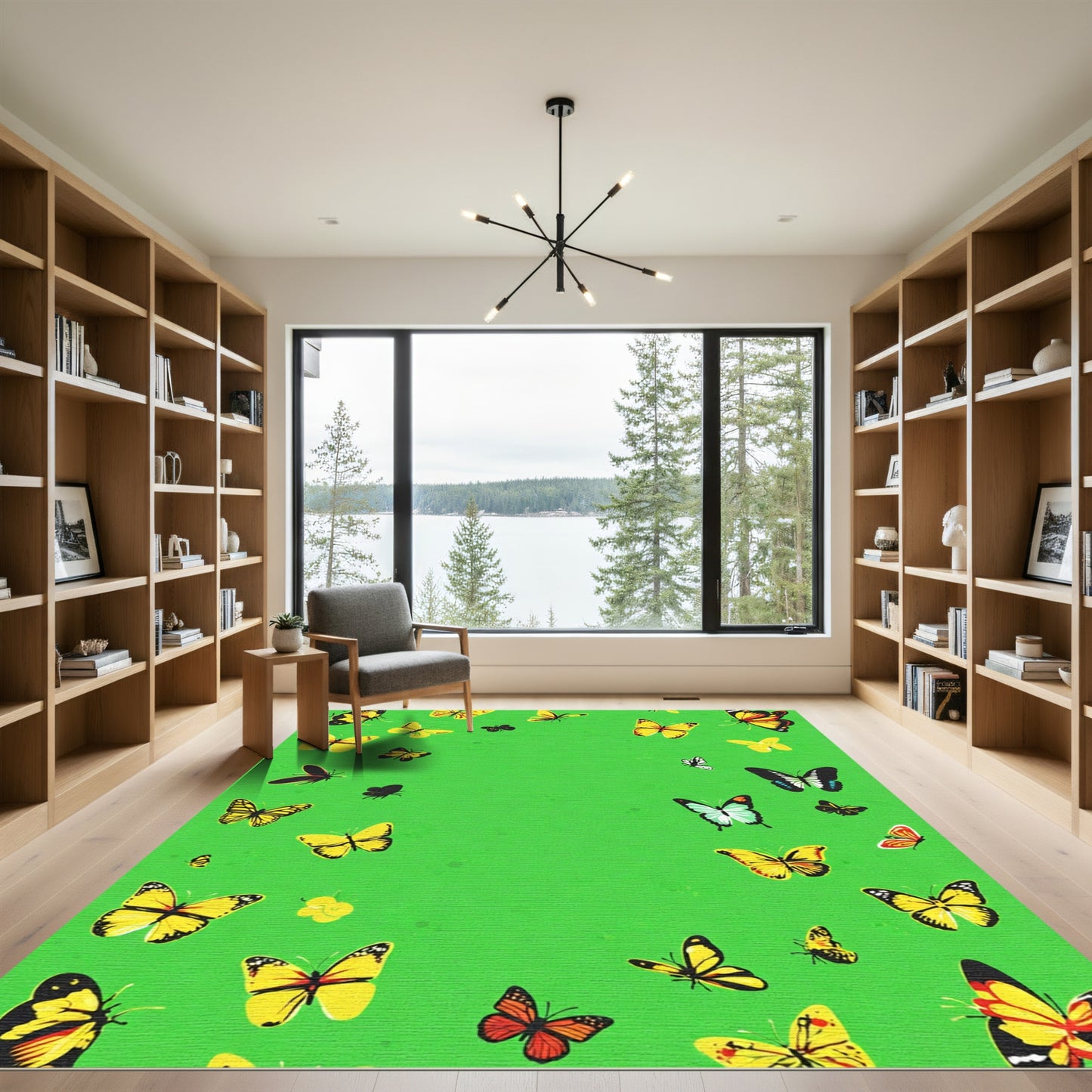 Yellow Monarch Butterfly Garden Scene Rug