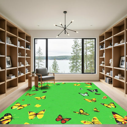 Yellow Monarch Butterfly Garden Scene Rug