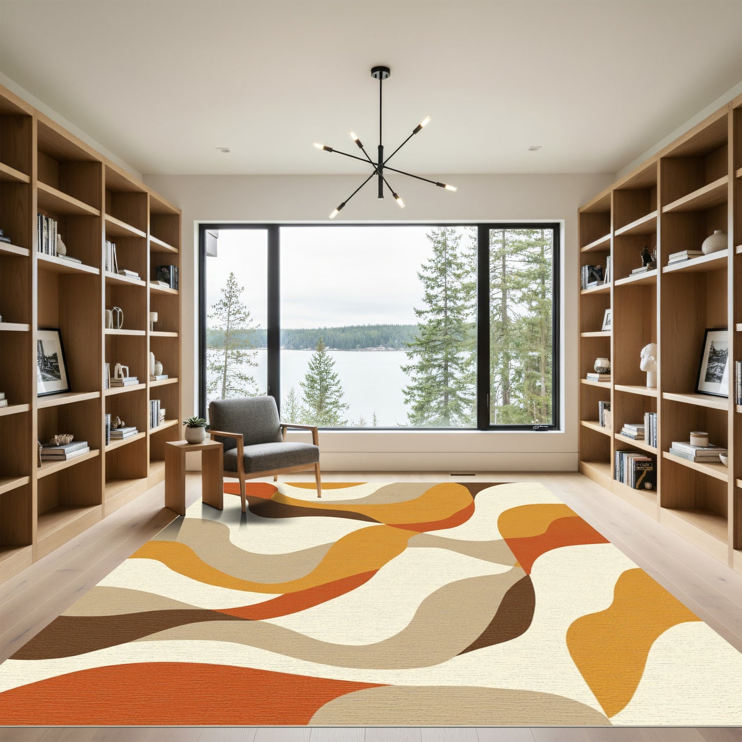 Abstract Earthy Tone Flowing Waves Rug