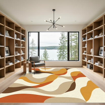 Abstract Earthy Tone Flowing Waves Rug