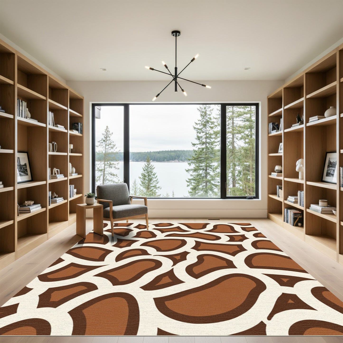 Brown Cream Organic Mid Century Rug