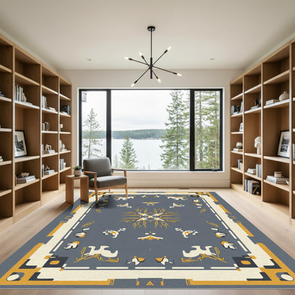 Grey and Yellow Animal Medallion Rug