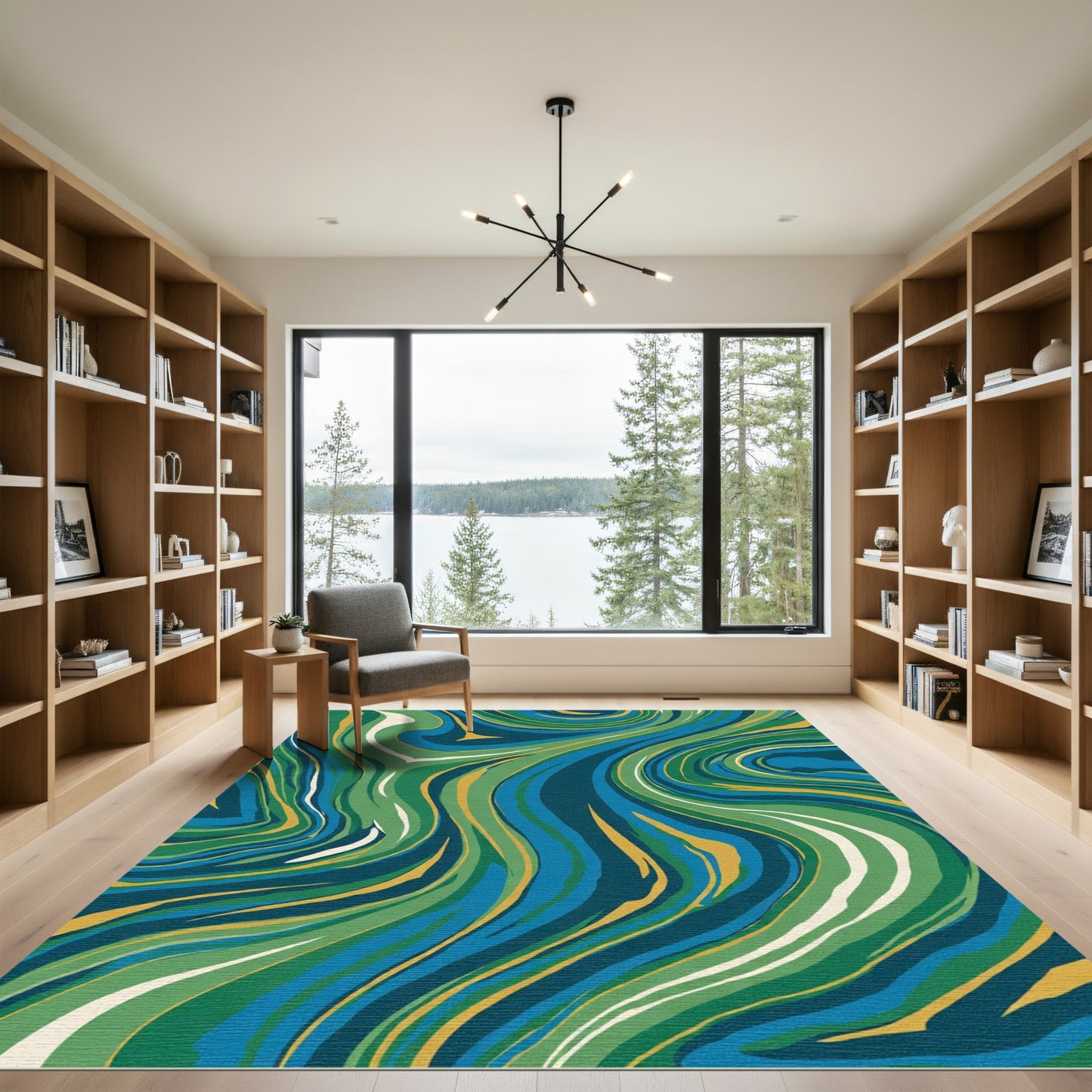 Deep Blue Green Swirl Abstract Rug