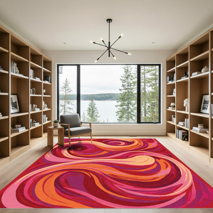 Crimson Swirl Abstract Flow Rug