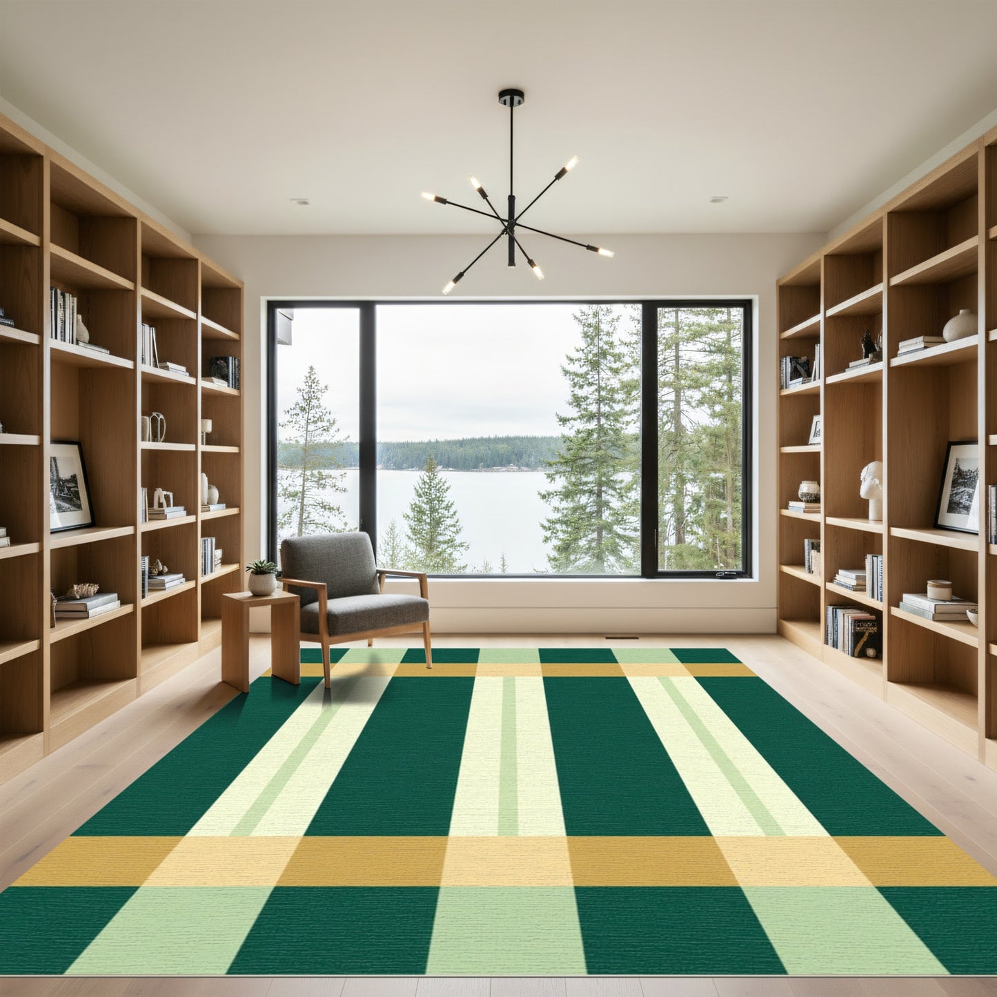Green Gold Beige Plaid Stripes Rug