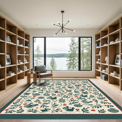 Crimson and Teal Floral Nature Collage Rug