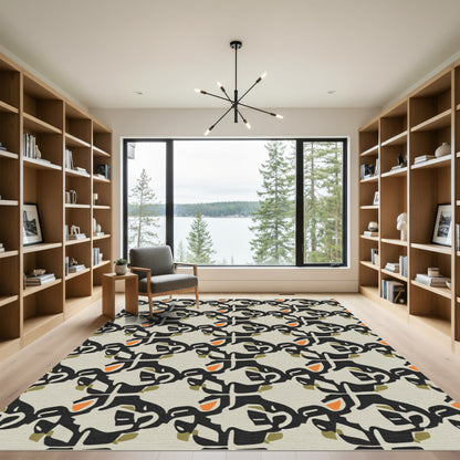 Abstract Organic Black Orange Medallion Rug