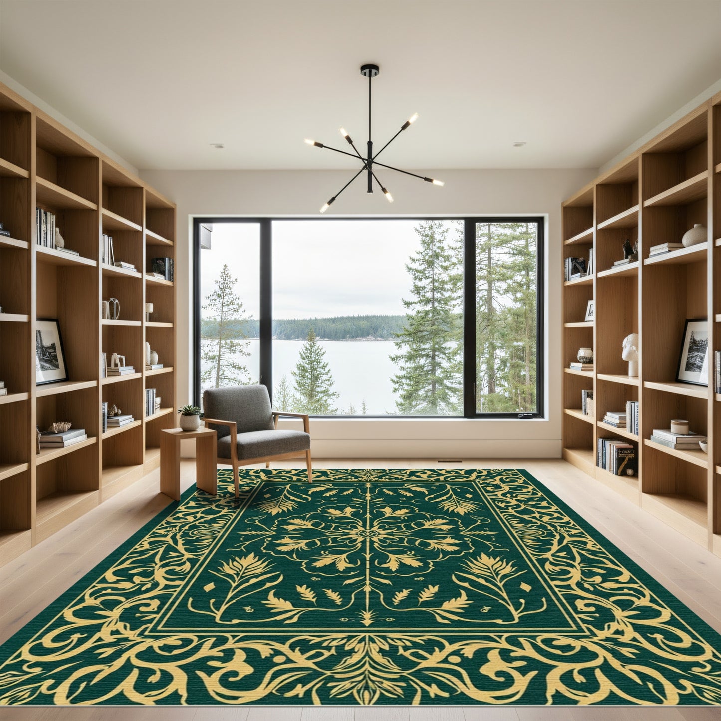 Emerald Gold Vine Scroll Medallion Rug