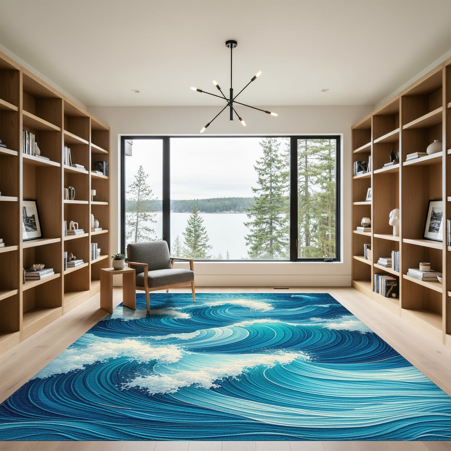 Dynamic Blue Crashing Waves Rug