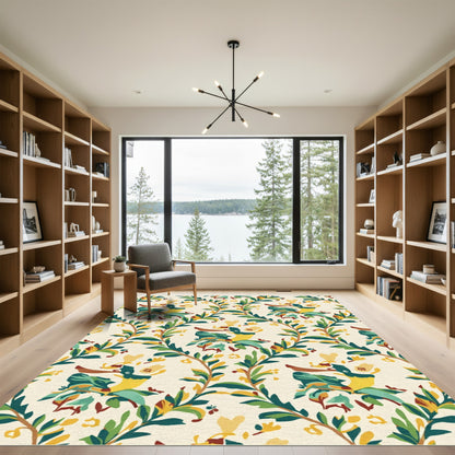 Whimsical Folk Art Floral Vines Rug