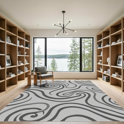 Modern Gray Swirl Abstract Art Rug