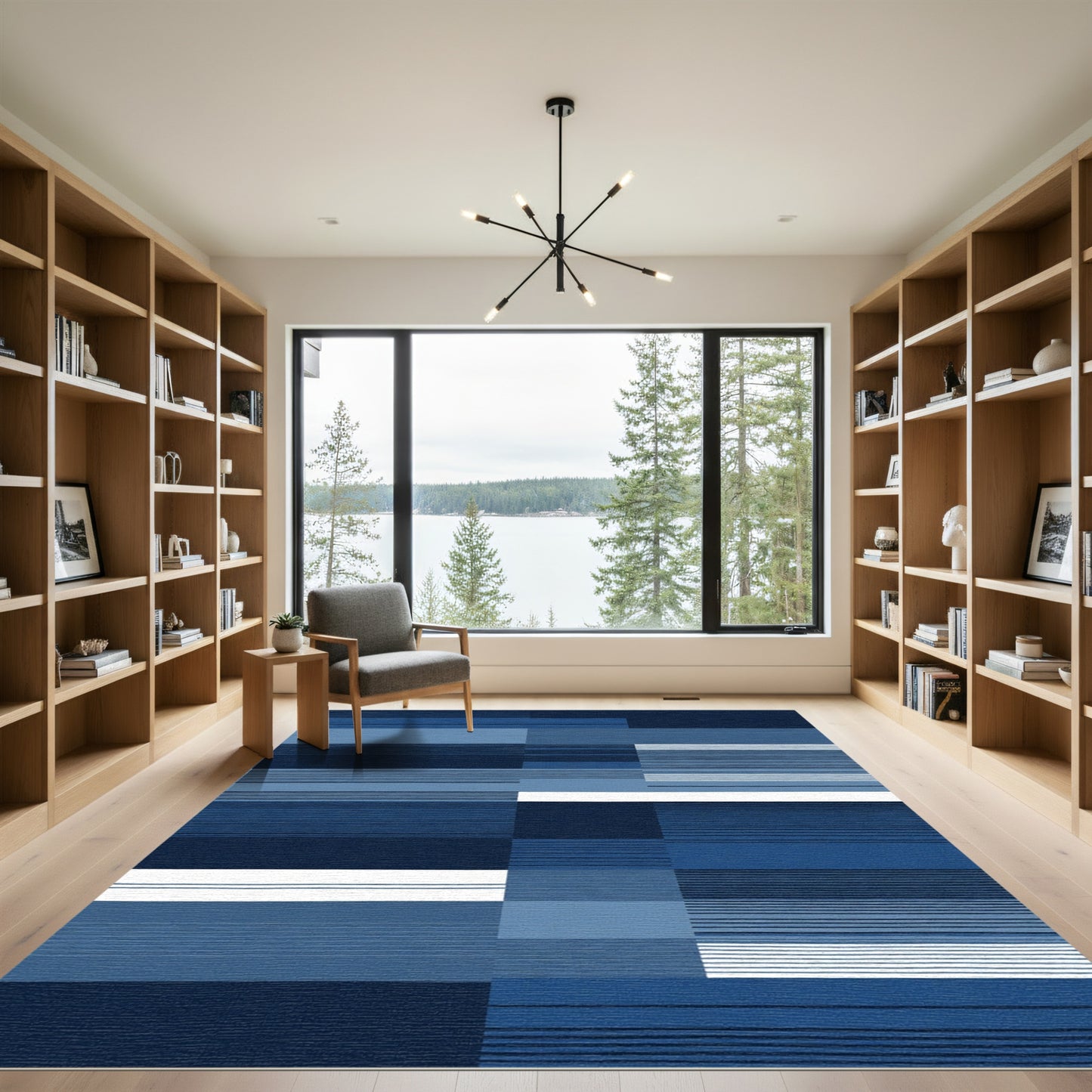 Deep Blue Horizontal Stripe Assemblage Rug