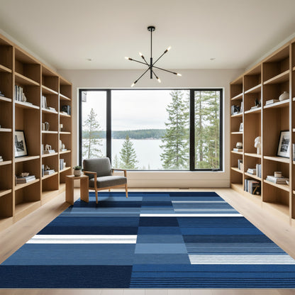 Deep Blue Horizontal Stripe Assemblage Rug