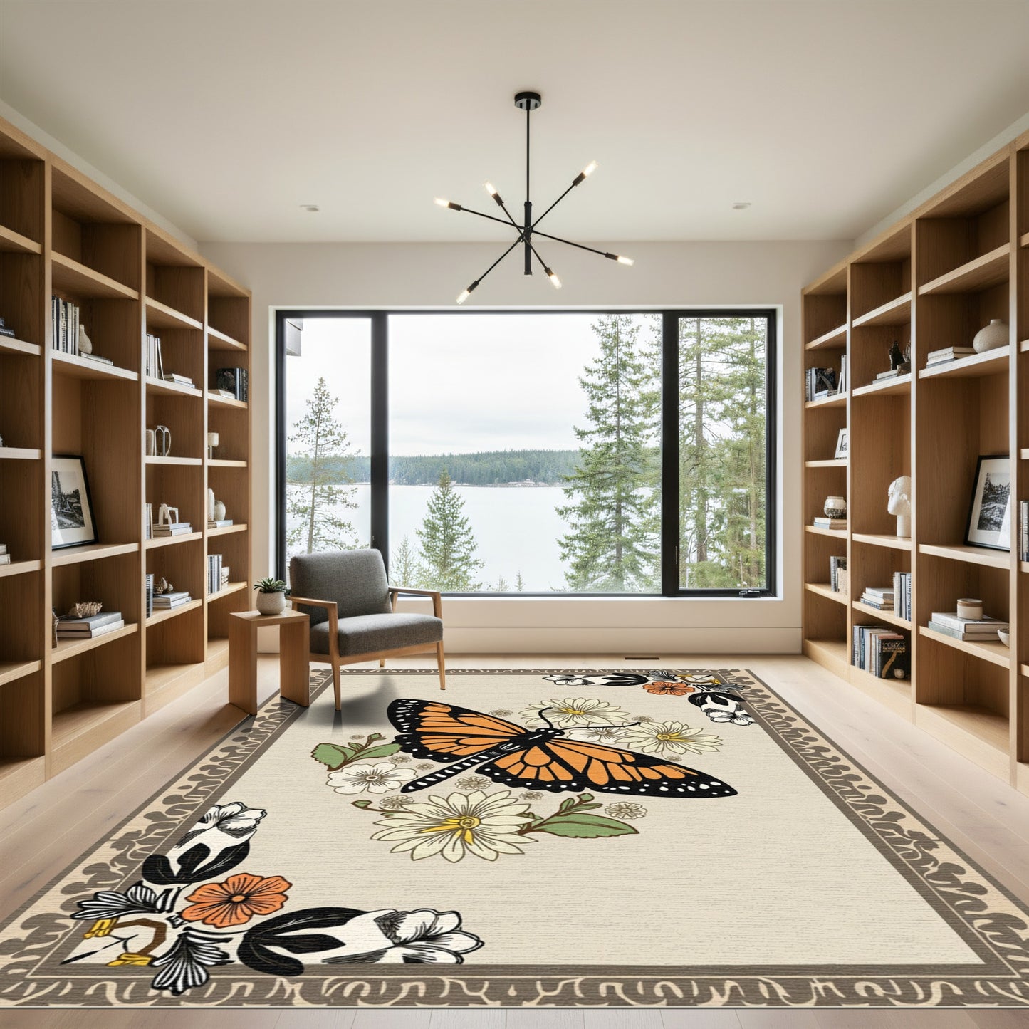 Monarch Butterfly Floral Garden Rug