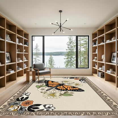 Monarch Butterfly Floral Garden Rug