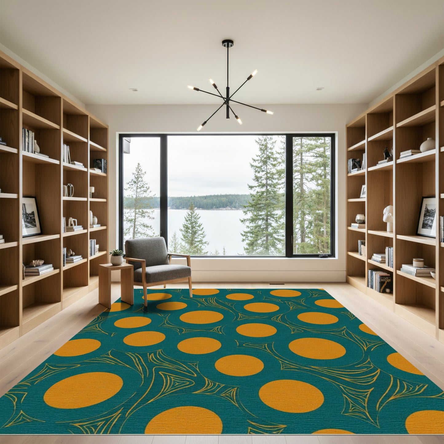 Teal Orange Polka Dot Swirl Rug