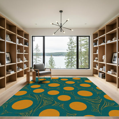 Teal Orange Polka Dot Swirl Rug
