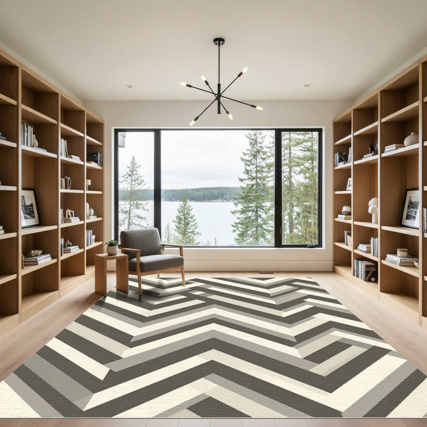 Geometric Herringbone Neutral Stripes Rug